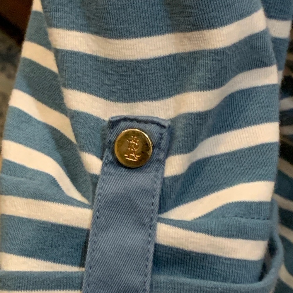Lauren Ralph Lauren L Blue/White Striped Henley Shirt embroidered logo preppy - Picture 4 of 10